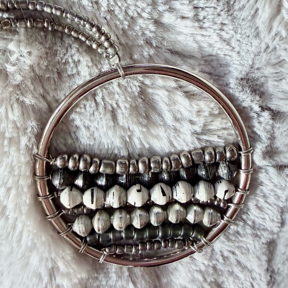 Silver and Black Beaded Necklace